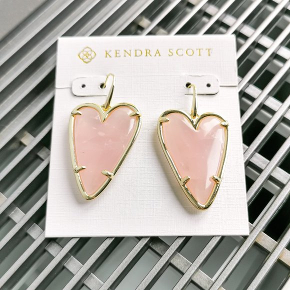 Kendra Scott Jewelry Ansley Heart Drop Earring Gold Rose Quartz
